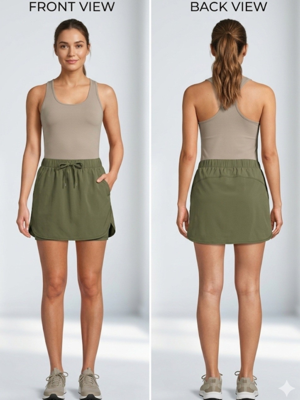 Athletic Works Olive Green Drawstring Skort W/Built-Shorts XL(16-18)
